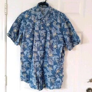 IZOD Saltwater Shirt Men’s XL Blue Floral Tropical Hawaiian 100% Cotton Casual